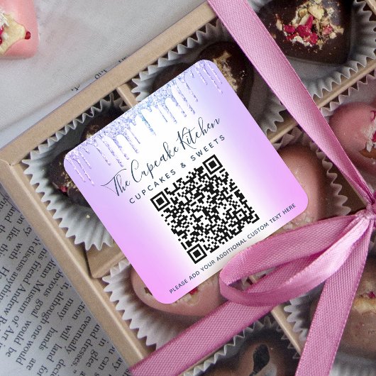 QR Code Paars Glitter Streven Bedrijfs Naam Modern Vierkante Sticker