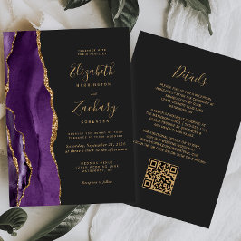 QR Code Paars Goud Agaat Donkere Bruiloft Kaart