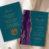QR Code Paars Goud Agaat Turkoois Bruiloft Kaart