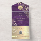 QR Code Paars Goud Roestige Lichten Bruiloft All In One Uitnodiging (Binnen)