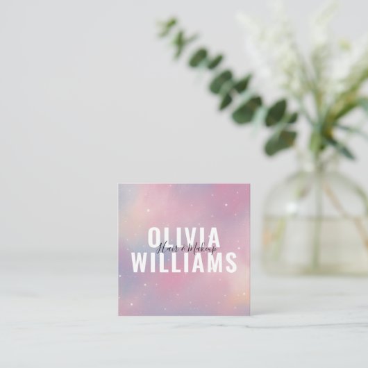 QR Code Paars roze Galaxy Square Visitekaartje (Staand voorkant)