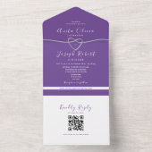QR Code Paars Zilver Hart Trouwkaart All In One Uitnodiging (Binnen)