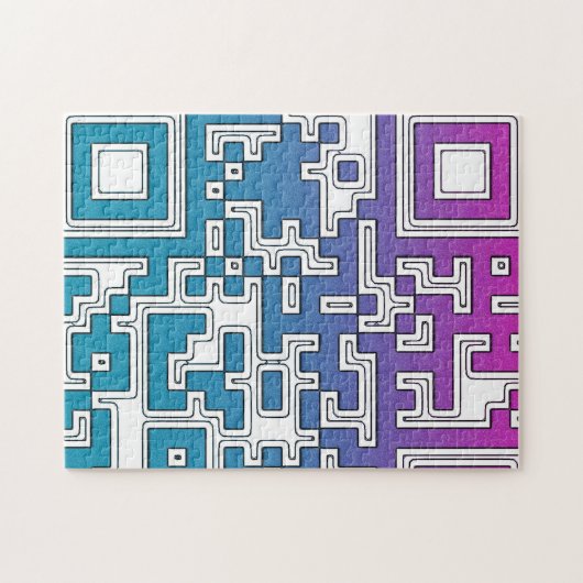 QR-code - Paarse blauwe jigzaag Puzzle Legpuzzel (Horizontaal)