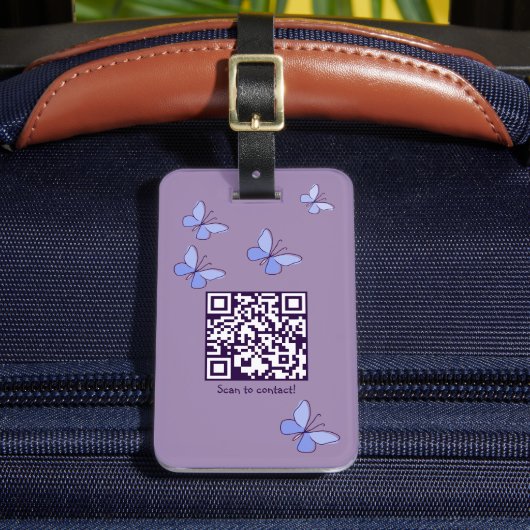 QR code Paarse-Blauwe Vlinders Bagagelabel (Voorkant Insitu 2)