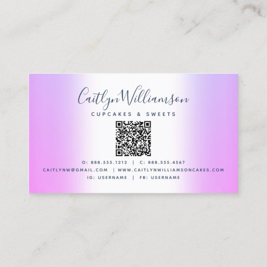 QR-code Paarse cupcake bakkerij bakkersgebak Glitt Visitekaartje (Achterkant)
