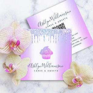 QR Code Paarse Cupcake Glitter Drips Bakkerij geba Vierkante Visitekaartje