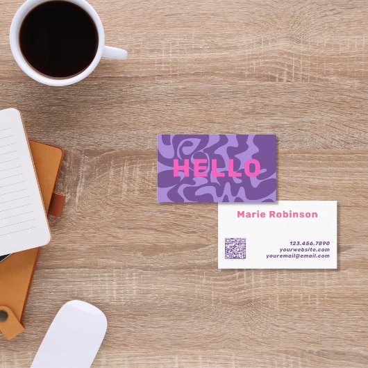 QR Code Paarse Roze Retro Squiggles Visitekaartje