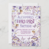 QR Code Paarse Waterverf Fairy Eerste Verjaardag Kaart (Voorkant)