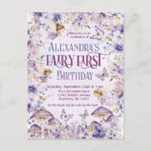 QR Code Paarse Waterverf Fairy Eerste Verjaardag Uitnodiging Briefkaart (Voorkant)