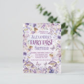 QR Code Paarse Waterverf Fairy Eerste Verjaardag Uitnodiging Briefkaart (Staand voorkant)