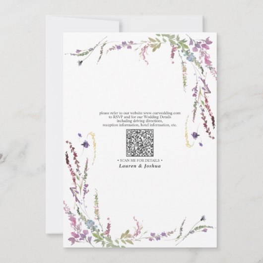 QR Code Paarse Wildflower Calligrafie Weddenschap Kaart (Achterkant)