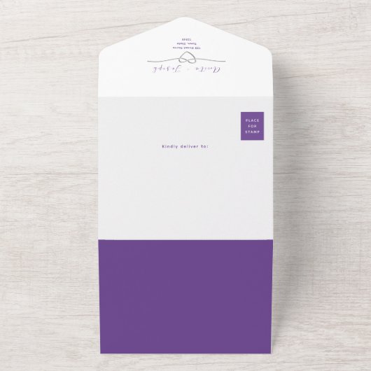 QR Code Paarse Zilveren Hart Wedding All In One Uitnodiging (Buitenkant)