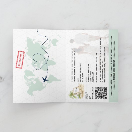 QR Code Palm Tree Passport Bruiloft Wereldkaart (Binnen)