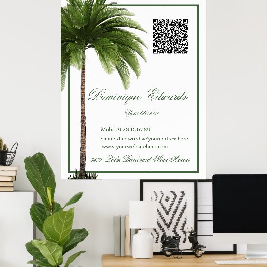 QR Code  Palm Tree Tropical Elegant Poster (Thuiskantoor)