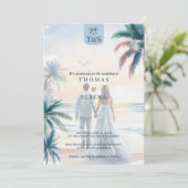 QR-code Palmboom Strand Bruiloft Bestemming Kaart (Staand voorkant)