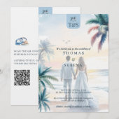 QR-code Palmboom Strand Bruiloft Bestemming Kaart (Voorkant / Achterkant)