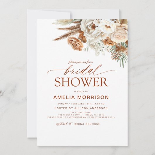 QR Code Pampas Grass Terracotta Vrijgezellenfeest Kaart (Voorkant)