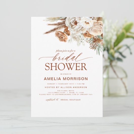 QR Code Pampas Grass Terracotta Vrijgezellenfeest Kaart (Staand voorkant)