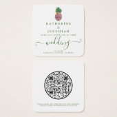 QR Code Pananas Floral Wedding Vierkante Visitekaartjes (Voorkant /achterkant)