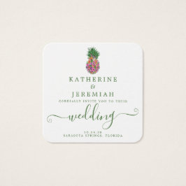 QR Code Pananas Floral Wedding Vierkante Visitekaartjes