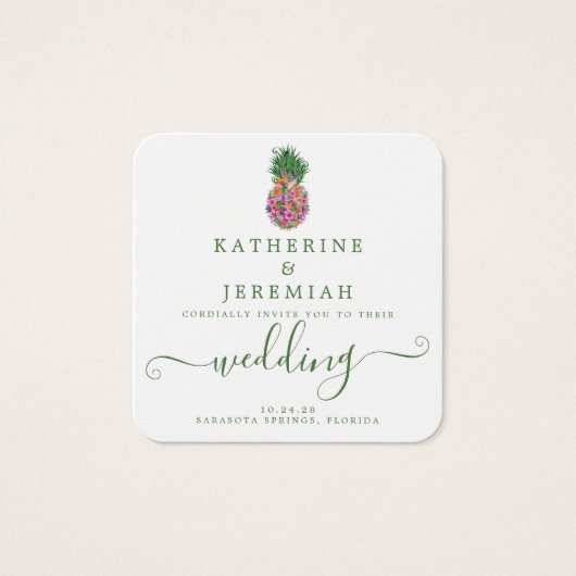 QR Code Pananas Floral Wedding Vierkante Visitekaartjes (Voorkant)