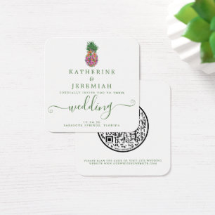 QR Code Pananas Floral Wedding Vierkante Visitekaartjes