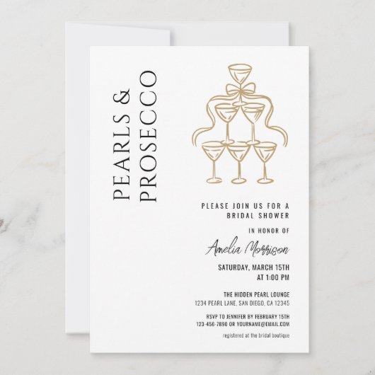 QR Code Parels en Prosecco Vrijgezellenfeest Kaart (Voorkant)