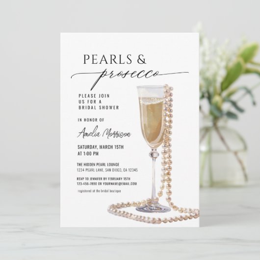 QR Code Parels en Prosecco Vrijgezellenfeest Kaart (Staand voorkant)