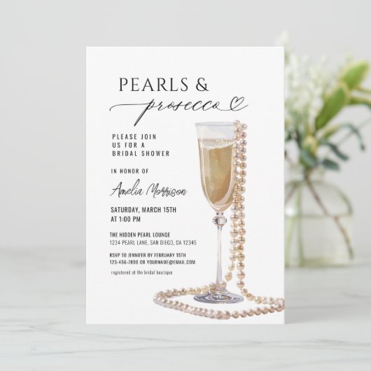 QR Code Parels en Prosecco Vrijgezellenfeest Kaart (Staand voorkant)