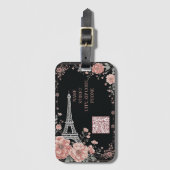 QR-code Paris Eiffeltoren Roze Shabby Chic Decorat Bagagelabel (Voorkant (verticaal))