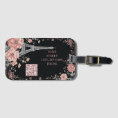 QR-code Paris Eiffeltoren Roze Shabby Chic Decorat Bagagelabel (Voorkant (horizontaal))