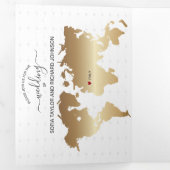 QR Code Paspoort Bestemming Bruiloft Goud Marine Drieluik Wenskaart (Binnenzijde eerst)