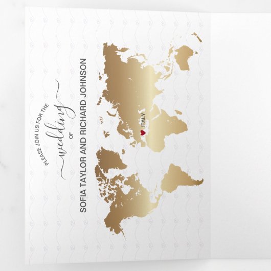 QR Code Paspoort Bestemming Bruiloft Goud Marine Drieluik Wenskaart (Binnenzijde eerst)