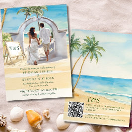 QR Code Paspoort Boho Beach Bruiloft Bestemming Kaart