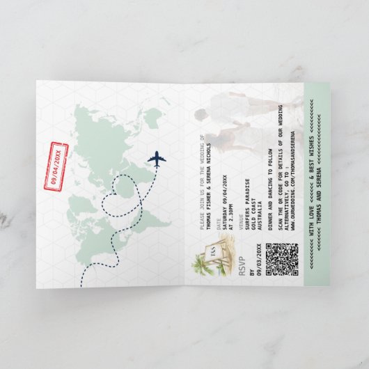 QR Code Paspoort Strand Bruiloft Wereldkaart Uitno (Binnen)