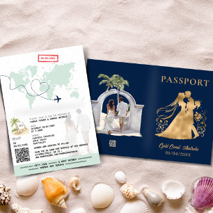 QR Code Paspoort Wereldkaart Navy Blauw Goud