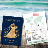 QR Code Paspoort Wereldkaart Navy Blauw Goud