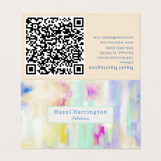 QR Code Pastel Gevouwen Visitekaartje Artistiek (Buitenkant ongevouwen)
