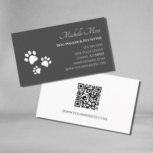 QR code Paw Prints Pet Sitter Grijs Visitekaartje