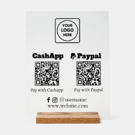 QR Code Pay | CashApp PayPal Scan-to-Pay Logo Acryl Bord