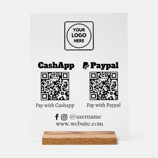 QR Code Pay | CashApp PayPal Scan-to-Pay Logo Acryl Bord (Voorkant)
