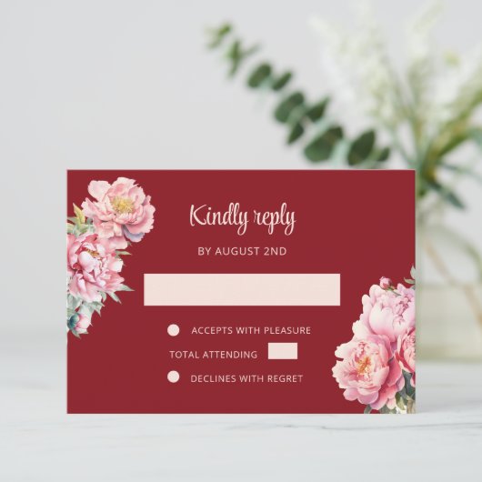 QR-code Peony Red RSVP Chinese bruiloft (Staand voorkant)