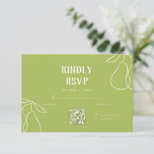 QR Code Perfect Pear Illustration Vrijgezellenfees RSVP Kaartje (Staand voorkant)