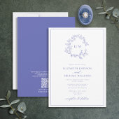 QR Code Periwinkle Leafy Crest Monogram Weddenscha Kaart
