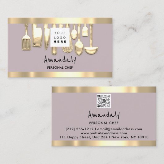 QR Code Personal Chef Cooking Restaurant Gold Visitekaartje (Voorkant / Achterkant)