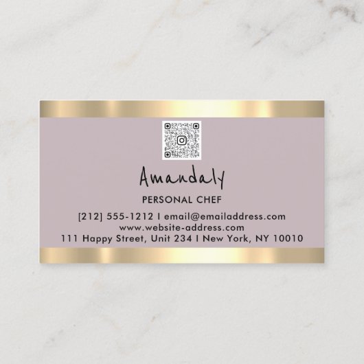 QR Code Personal Chef Cooking Restaurant Gold Visitekaartje (Achterkant)