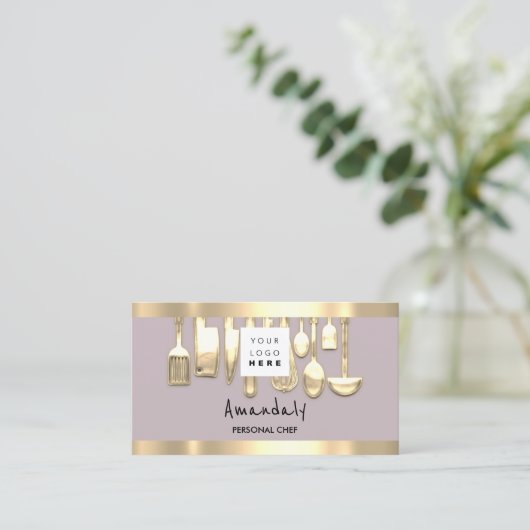 QR Code Personal Chef Cooking Restaurant Gold Visitekaartje (Staand voorkant)