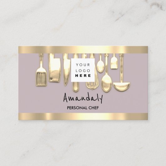 QR Code Personal Chef Cooking Restaurant Gold Visitekaartje (Voorkant)