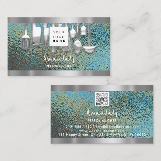 QR Code Personal Chef Cooking Restaurant Grunge Visitekaartje (Voorkant / Achterkant)