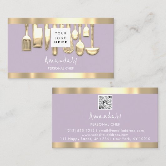 QR Code Personal Chef Cooking Restaurant Lavender Visitekaartje (Voorkant / Achterkant)